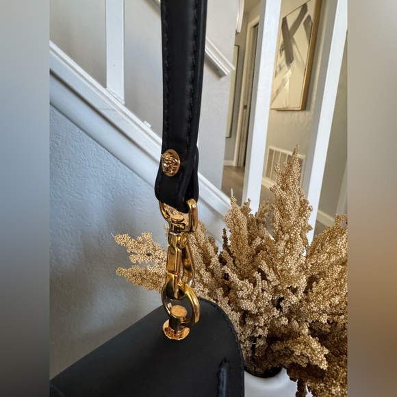 Authentic Versace Virtus Black Leather Shoulder Bag with Gold Accents - Picture 13 of 15